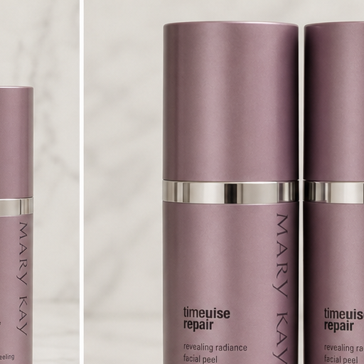 AI-generated contextual close-up of Mary Kay TimeWise Repair Revealing Radiance Facial Peel 1.7 oz bottles.