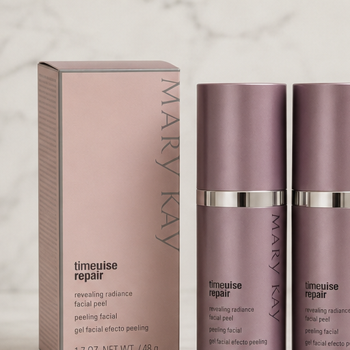 AI-generated contextual image of Mary Kay TimeWise Repair Revealing Radiance Facial Peel 2-pack with box and bottles.
