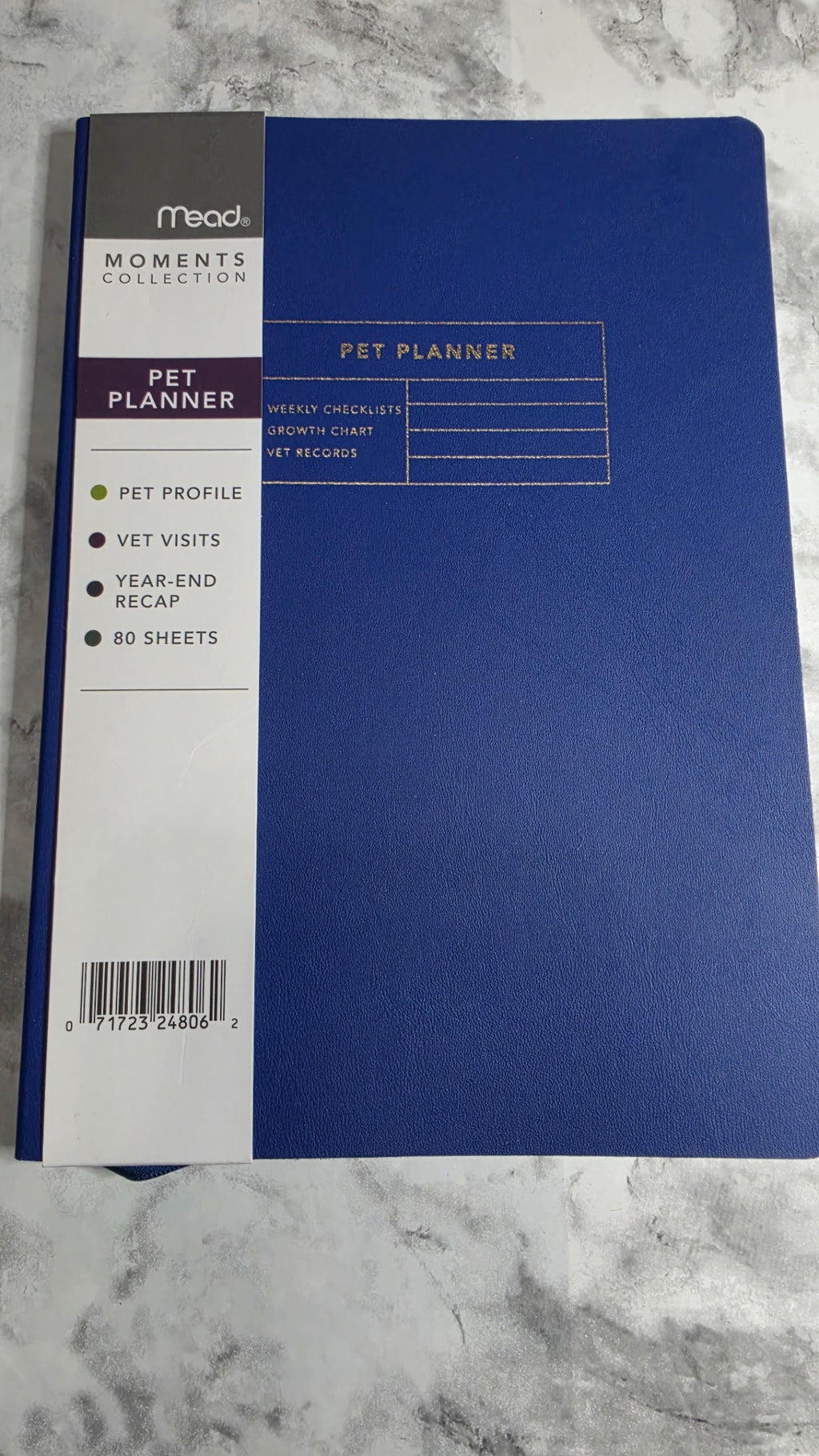 Mead Moments Collection Pet Planner in blue with original retail band, 80 sheets