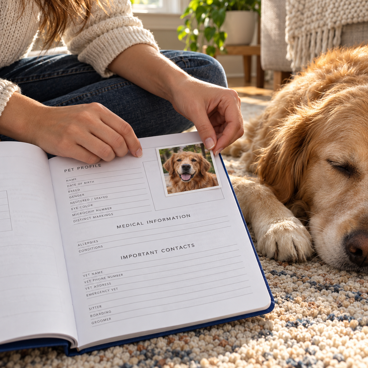 Pet owner adding a dog photograph to the Mead planner's pet profile