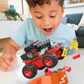 Bone Shaker monster truck jumping over the ramp during play, manufacturer view