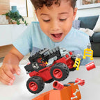 Bone Shaker monster truck jumping over the ramp during play, manufacturer view