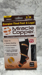 Actual Miracle Copper black S/M one-pair compression socks box with visible edge wear