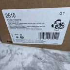 Actual Moen 2510 Posi-Temp rough-in valve box label showing the four-port 1/2 inch IPS configuration and UPC