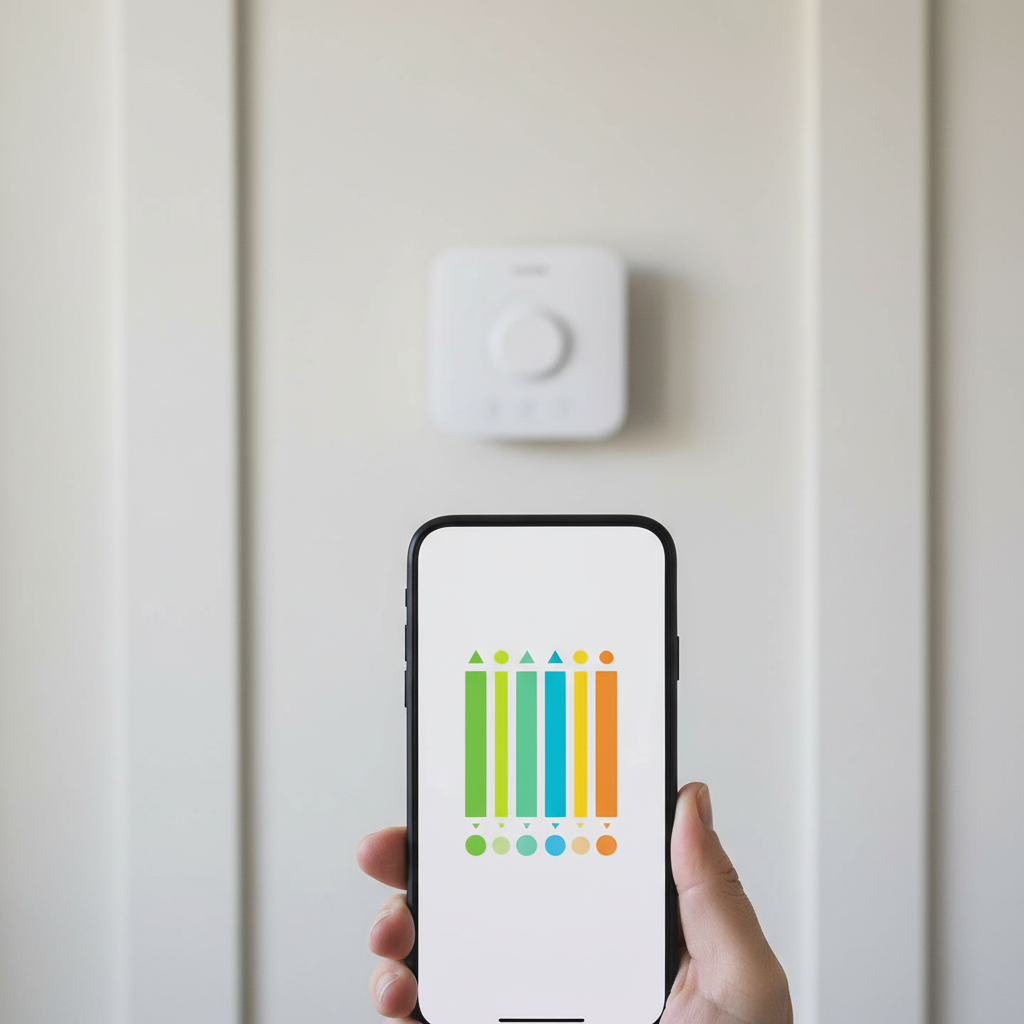 AI-generated lifestyle context of the Moen WICNT008G1USA controller beside a generic watering-schedule phone interface; not the actual stocked item.