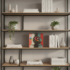 AI-generated lifestyle illustration of the matching BIconic Retro Style LED Speaker box on a bookshelf; furnishings excluded.