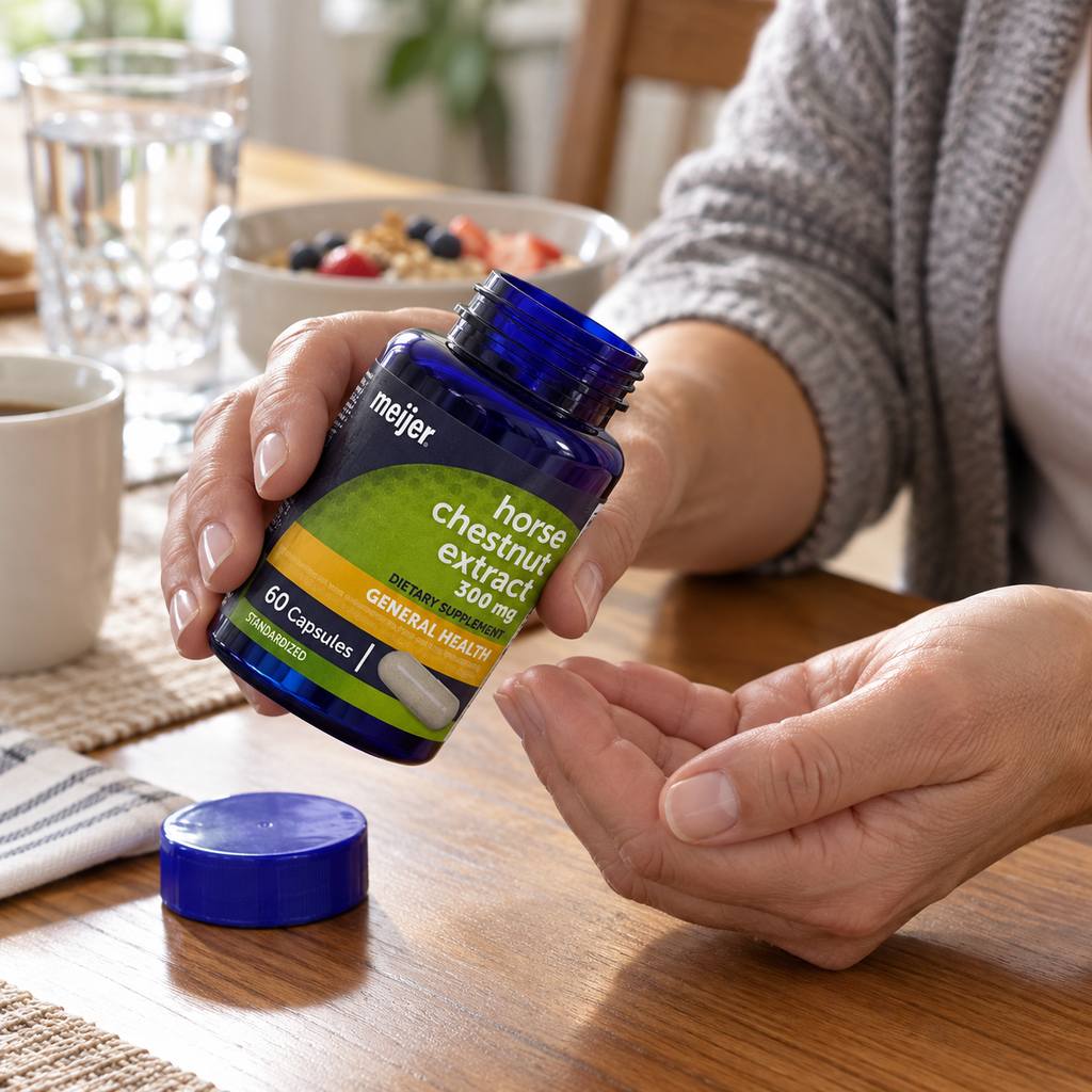 Preparing the Meijer Horse Chestnut Extract bottle for daily use
