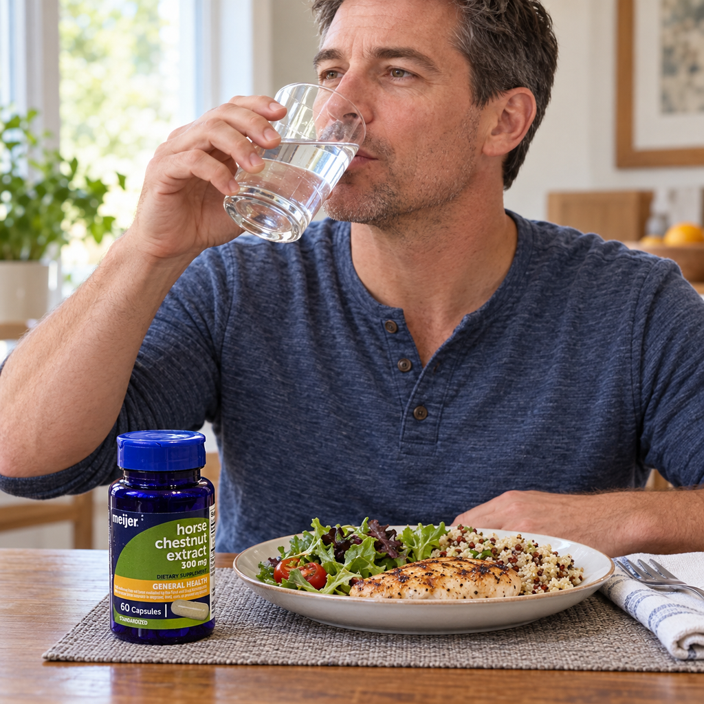 Meijer Horse Chestnut Extract during an adult's meal-and-water routine