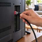 Connecting the Monster red LED HDMI cable to a television