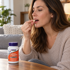 Adult taking one NOW L-Theanine chewable tablet