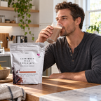 Adult drinking a Plexus Lean Whey Milk Chocolate shake