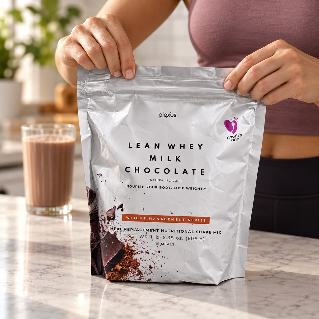Resealing the Plexus Lean Whey Milk Chocolate pouch after preparation