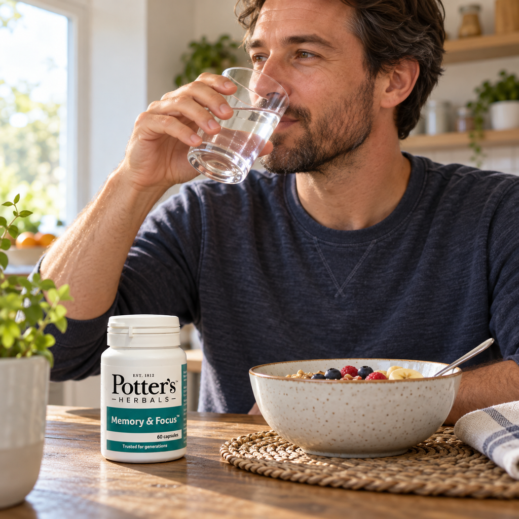 Potter’s Memory & Focus during an adult’s breakfast-and-water routine
