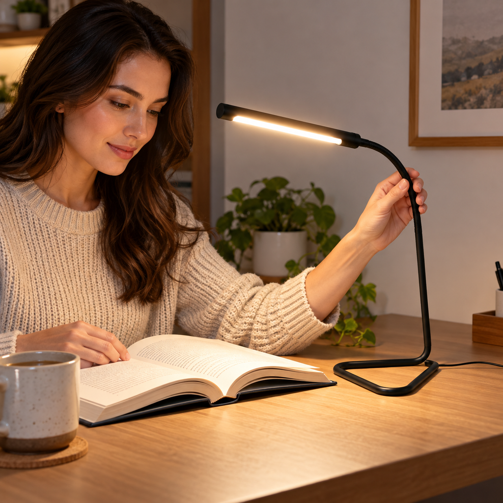 Adjusting a Globe Arden lamp while reading