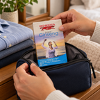 Red Kooga carton being packed in a travel pouch