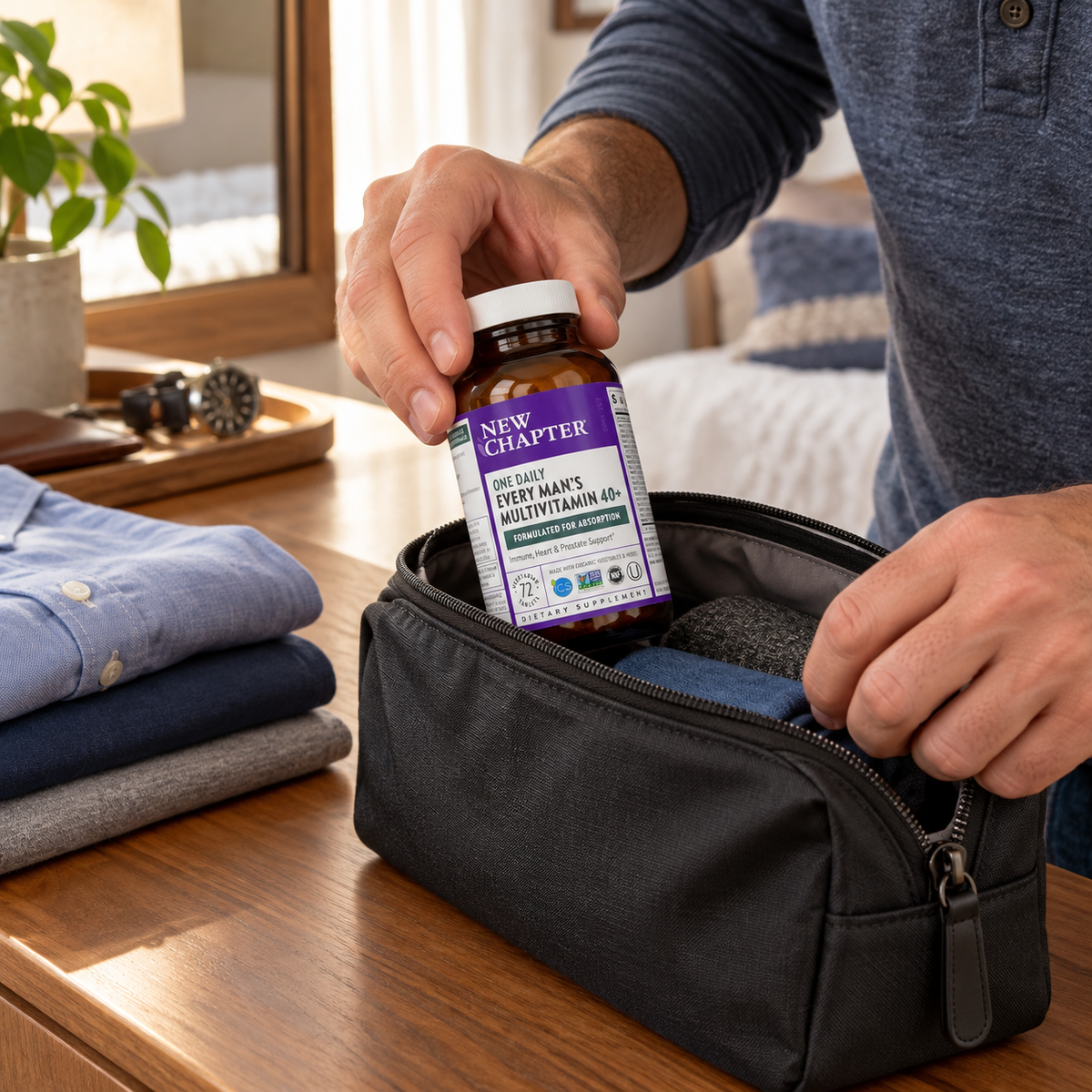 Packing New Chapter Every Man’s One Daily 40+ for a trip