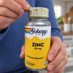 Removing the outer seal from a Solaray Zinc 50 mg bottle