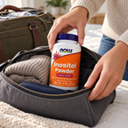 Packing NOW Inositol Powder in a travel pouch