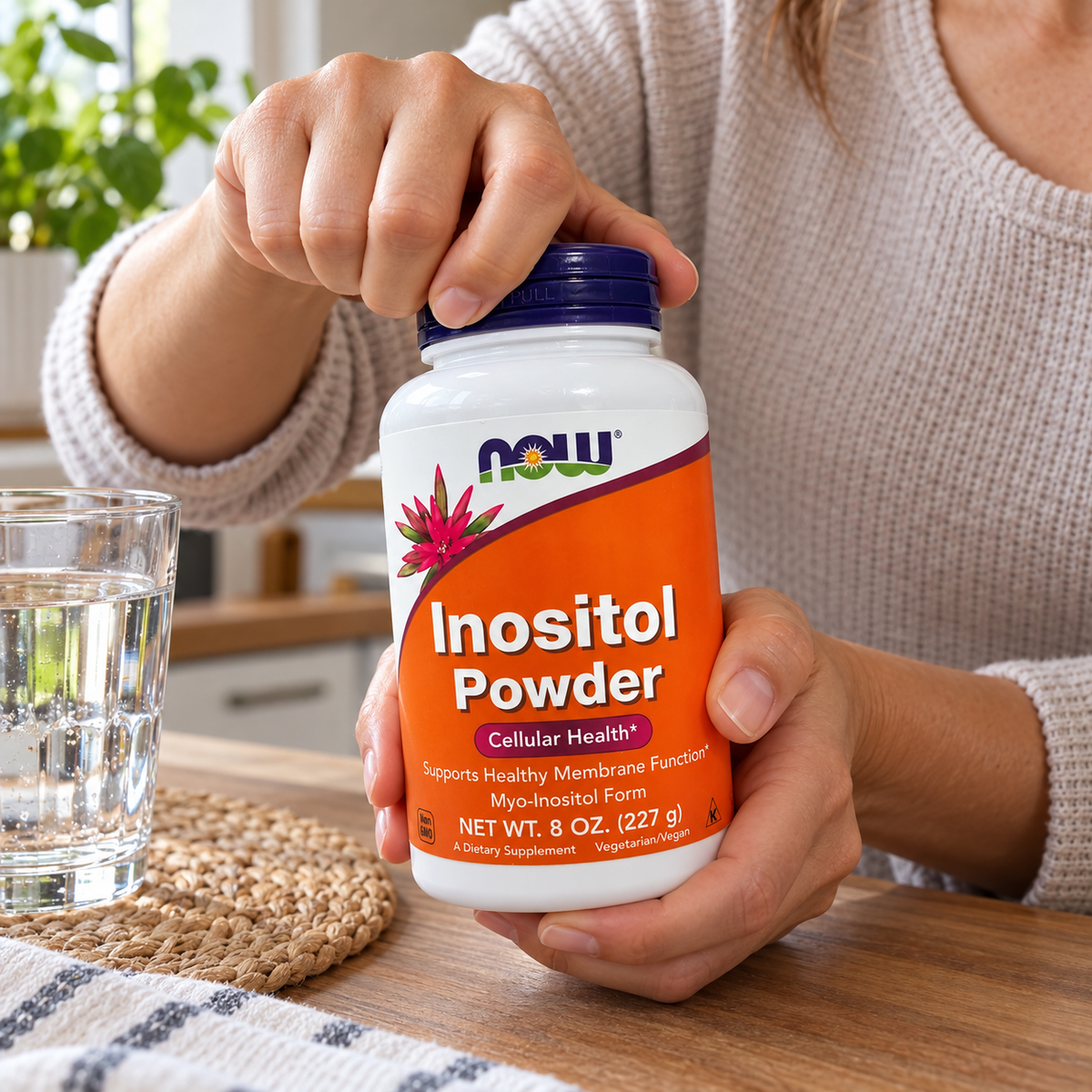 Preparing to open NOW Inositol Powder