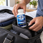Packing One A Day Men’s Complete in a travel pouch