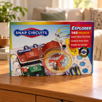 Snap Circuits Explorer 140 Projects boxed kit in a styled family room setting