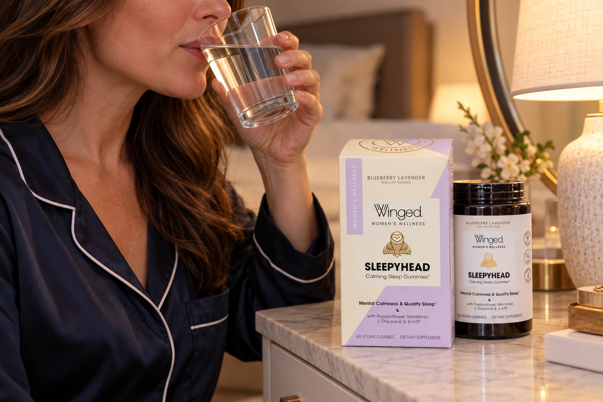 An evening supplement routine with Winged Sleepyhead and a glass of water.