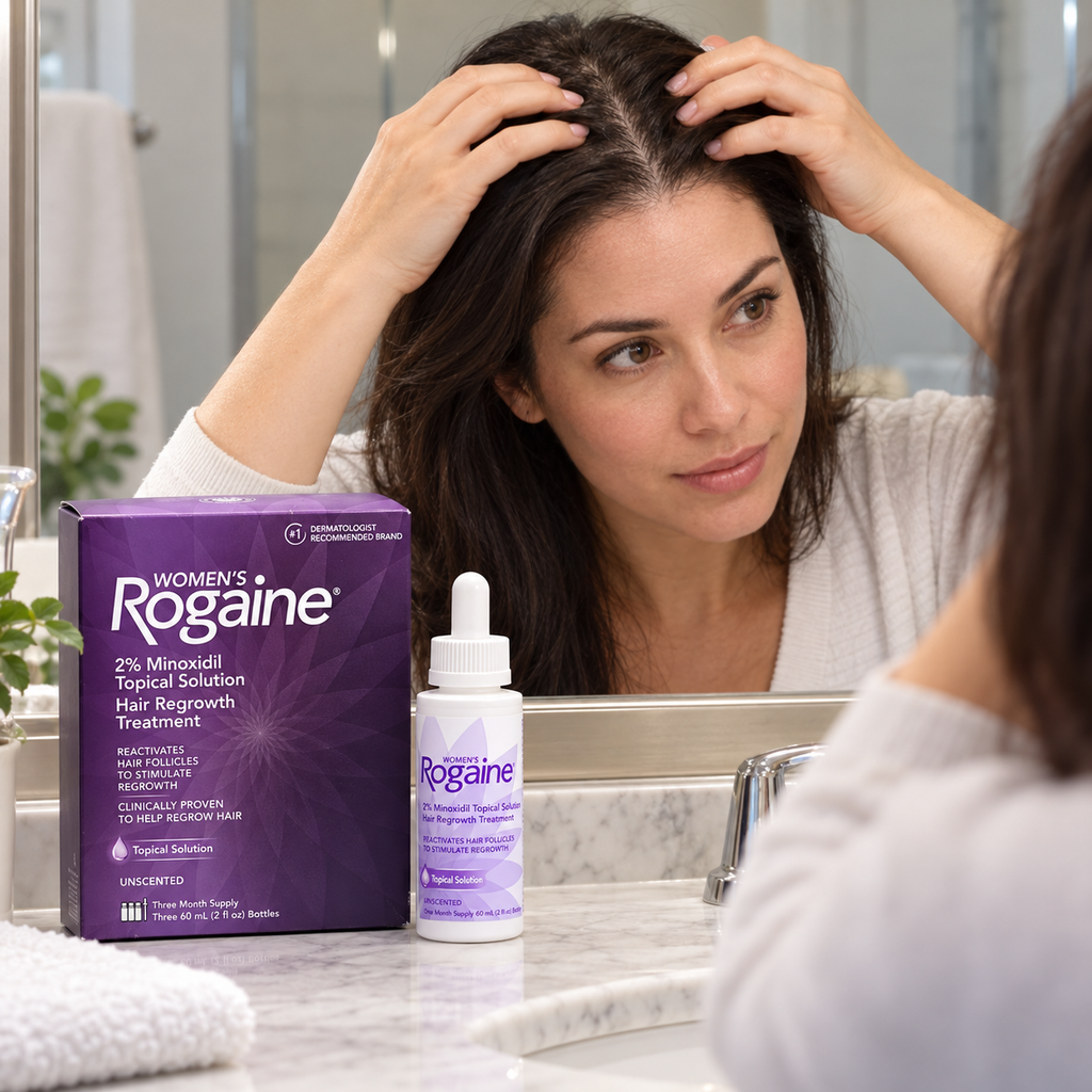 Gently massaging the scalp during a Women’s Rogaine routine