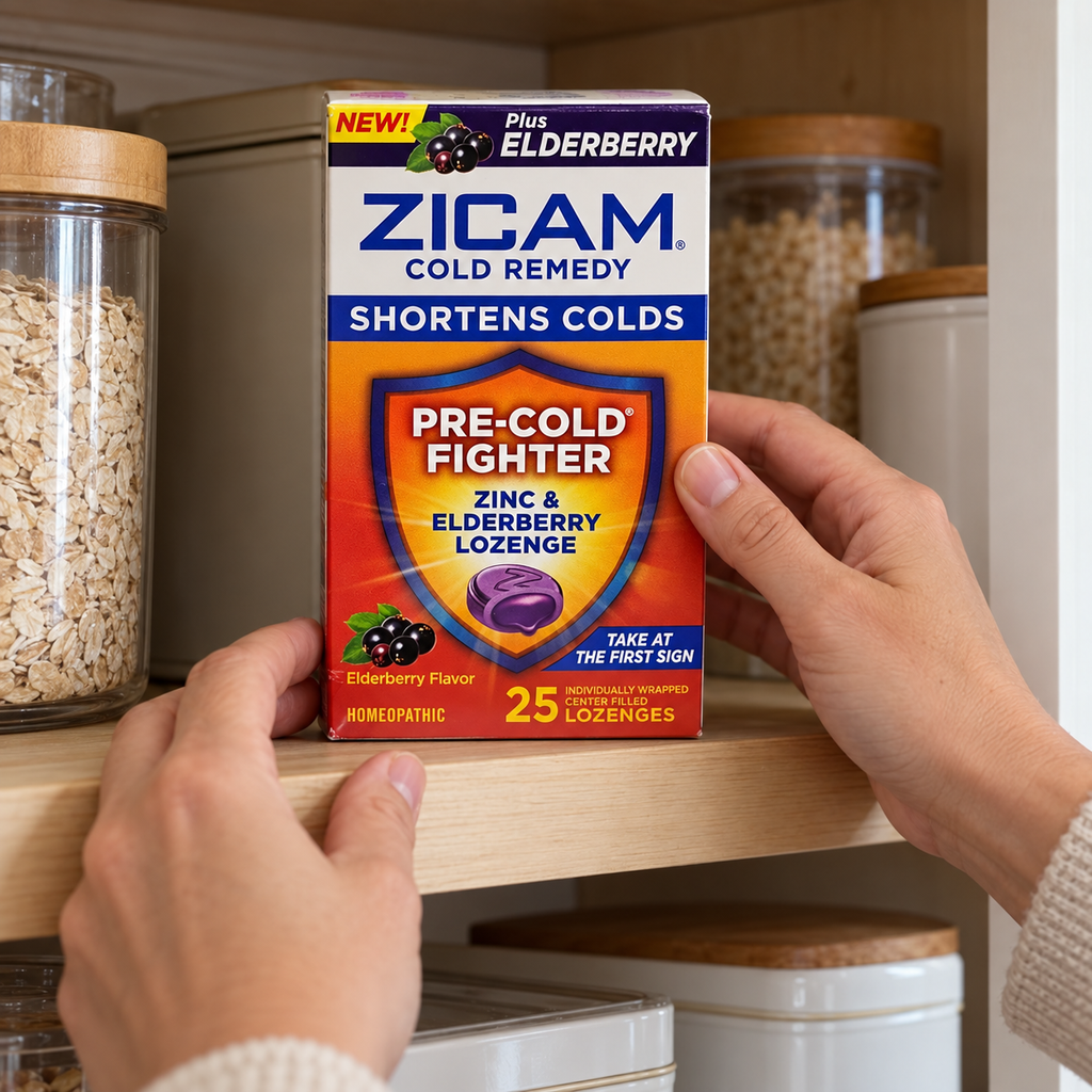 Placing the Zicam Elderberry carton in a dry cupboard