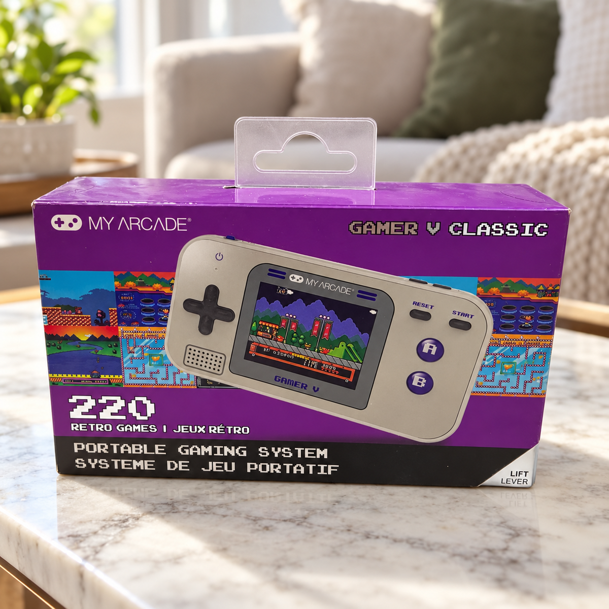 My Arcade Gamer V Classic retail box in a living room setting