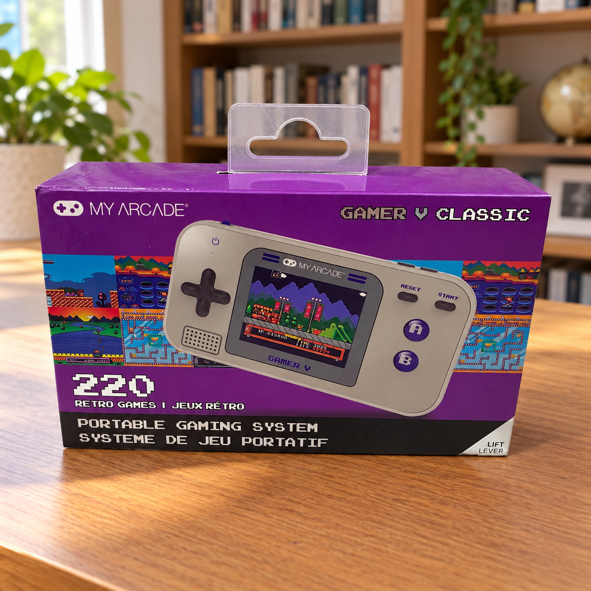 My Arcade Gamer V Classic retail box in a study setting