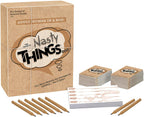 The Game of Nasty THINGS 17+ edition box with topic cards, response pad and eight pencils