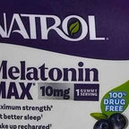 Actual photo detail of Natrol Melatonin MAX blueberry gummies 32 count label