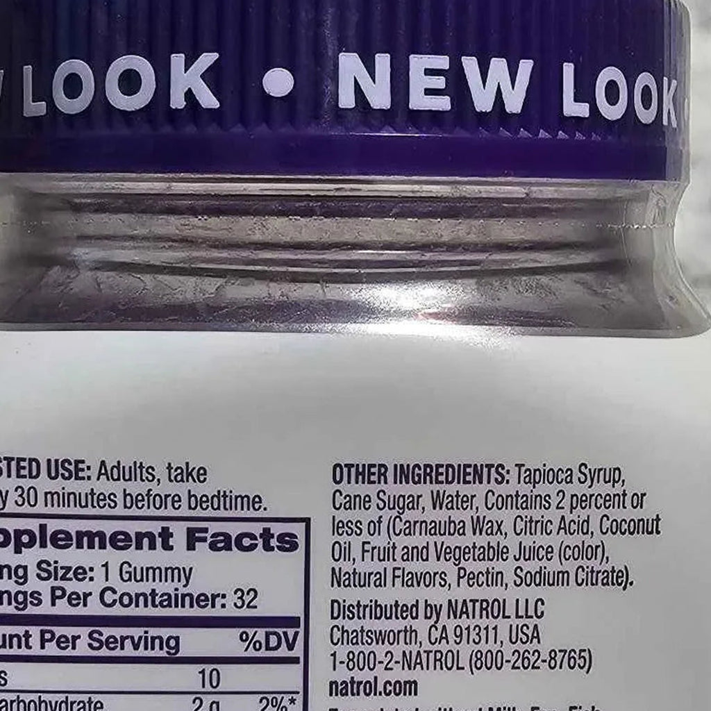Actual photo detail of Natrol Melatonin MAX gummies Supplement Facts label