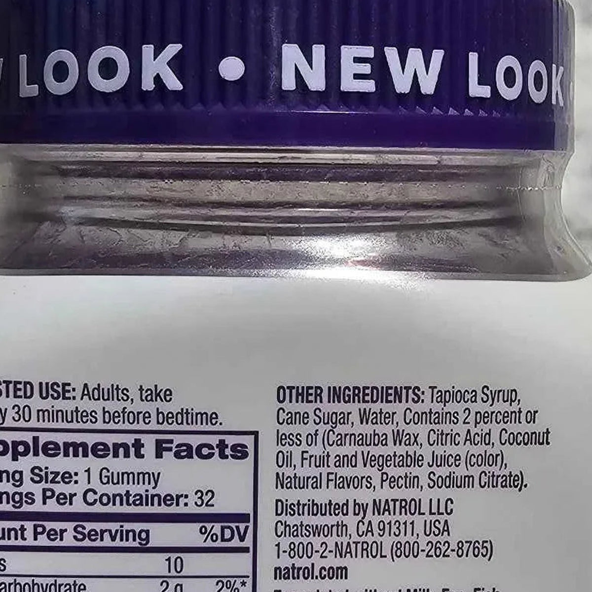 Actual photo detail of Natrol Melatonin MAX gummies Supplement Facts label