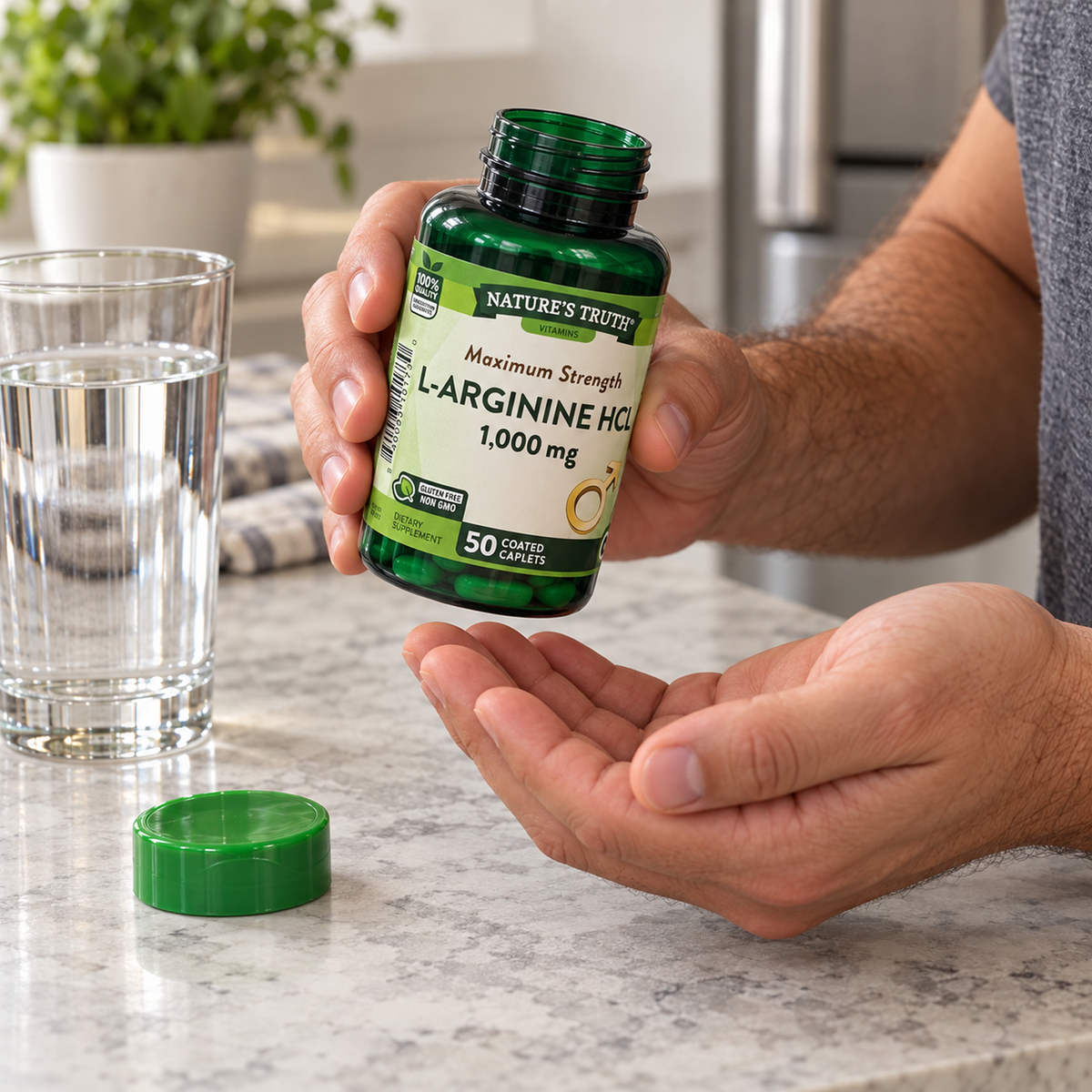 Preparing the Nature’s Truth L-Arginine HCl bottle for use