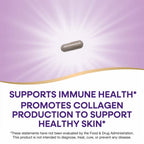 Manufacturer-style capsule and benefit image for Nature's Way Extra Strength Vitamin C with Rose Hips 100 capsules.