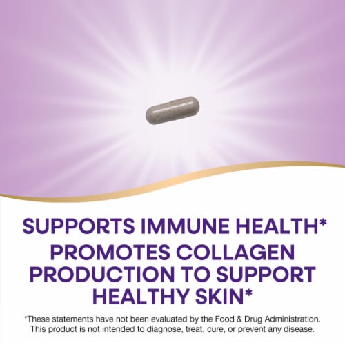 Manufacturer-style capsule and benefit image for Nature's Way Extra Strength Vitamin C with Rose Hips 100 capsules.