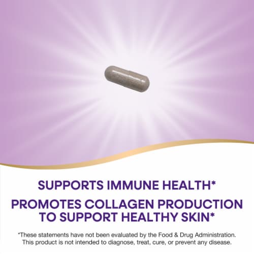 Manufacturer-style capsule and benefit image for Nature's Way Extra Strength Vitamin C with Rose Hips 1000 mg.