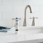Neutral bathroom countertop context