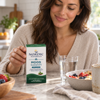 Setting Nordic Naturals Mood Support beside breakfast and a glass of water