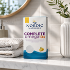 AI-generated context image of Nordic Naturals Complete Omega-D3 120 soft gels on a neutral wellness shelf