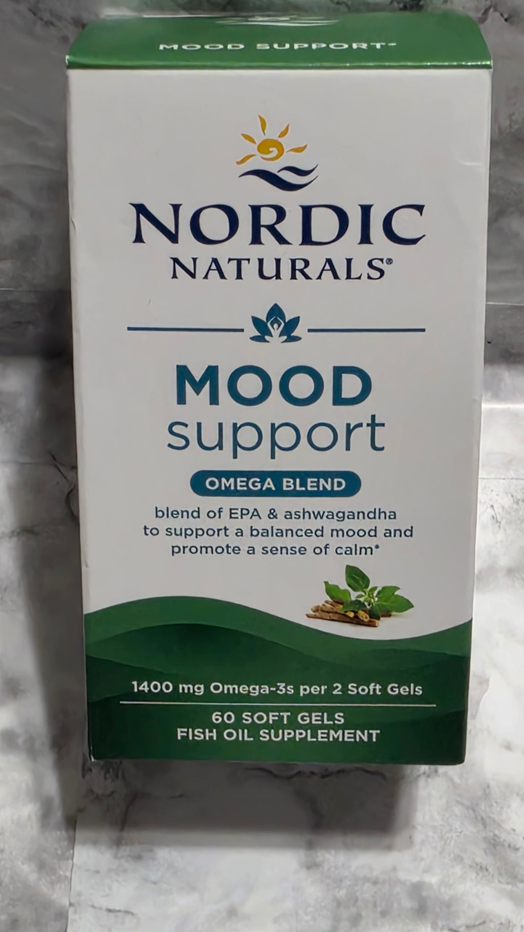Nordic Naturals Mood Support Omega Blend 60 soft gels, front of the actual box