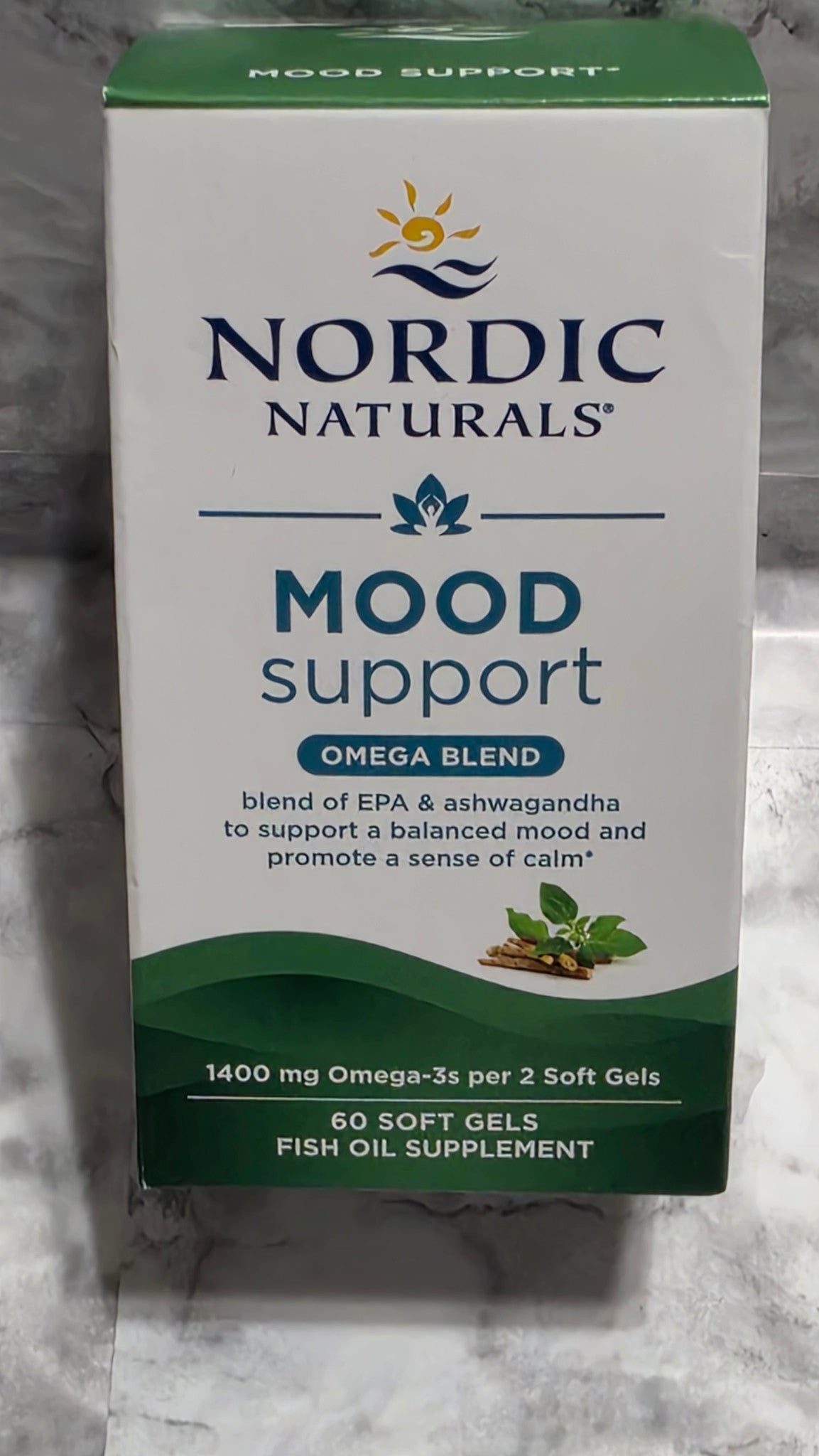 Nordic Naturals Mood Support Omega Blend 60 soft gels, front of the actual box