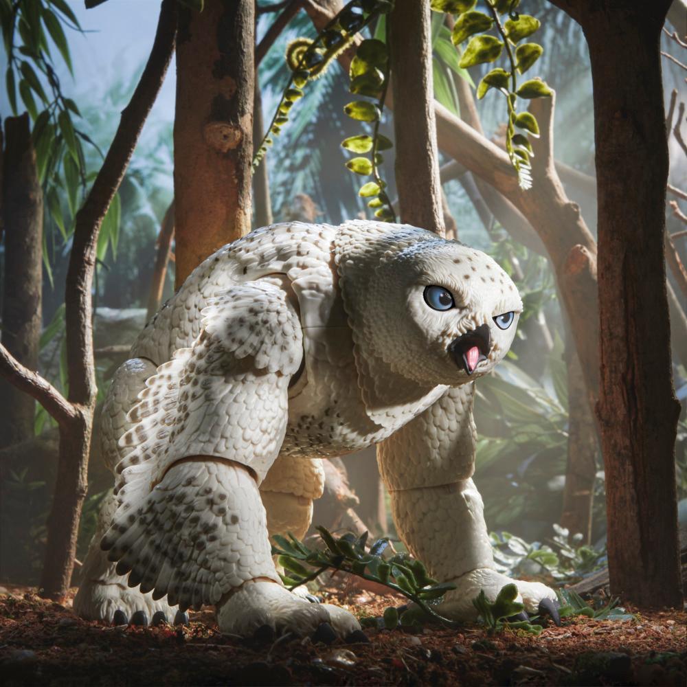 Owlbear/Doric figure posed on all fours in a woodland display.