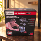 AI-styled illustrative storage nook scene with Perfect Fitness Ab Carver Pro retail box; contents not shown