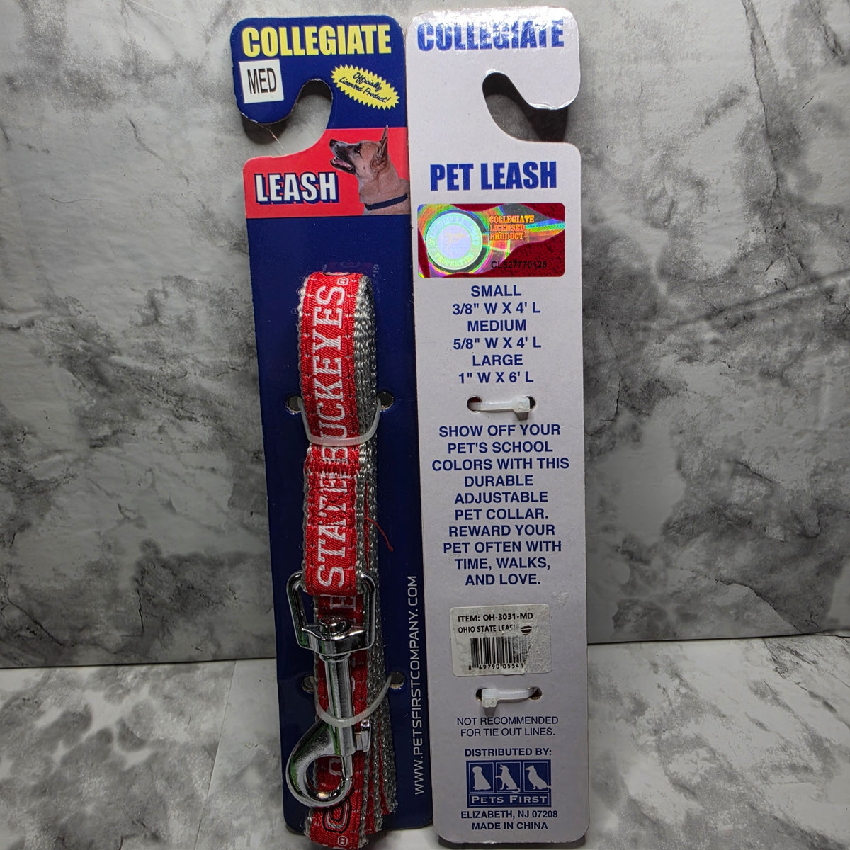Actual packaged Pets First Ohio State Buckeyes collegiate pet leash, medium