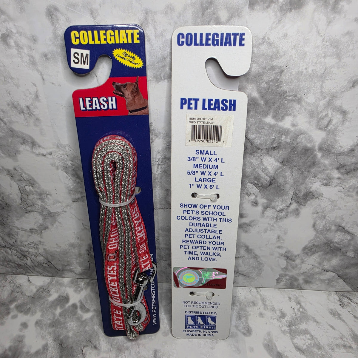 Actual packaged Pets First Ohio State Buckeyes collegiate pet leash, small
