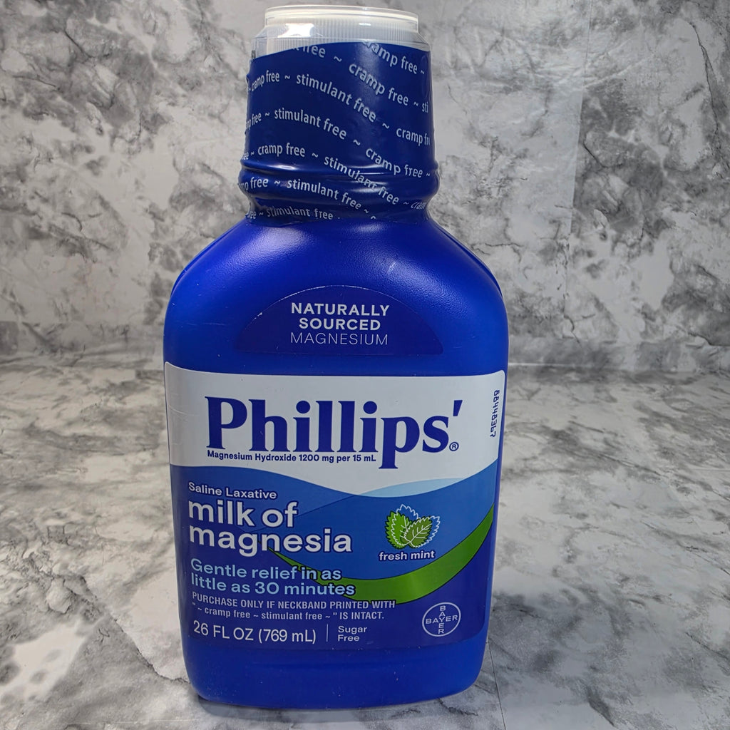 Actual stocked Phillips' Milk of Magnesia Fresh Mint 26 oz bottle front