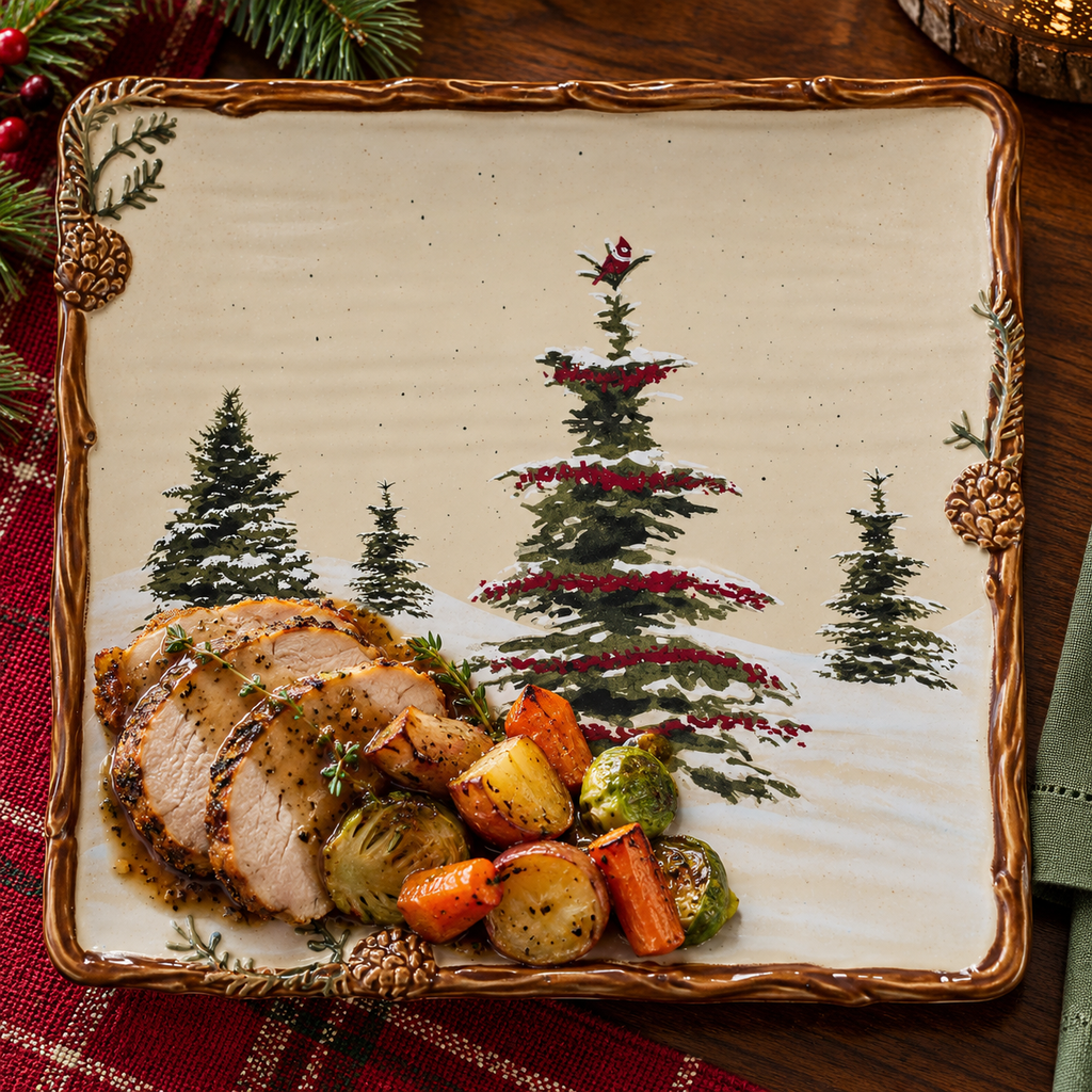 Snow Valley dinner plate serving a holiday meal