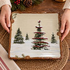 Hands placing a Snow Valley square dinner plate on a table